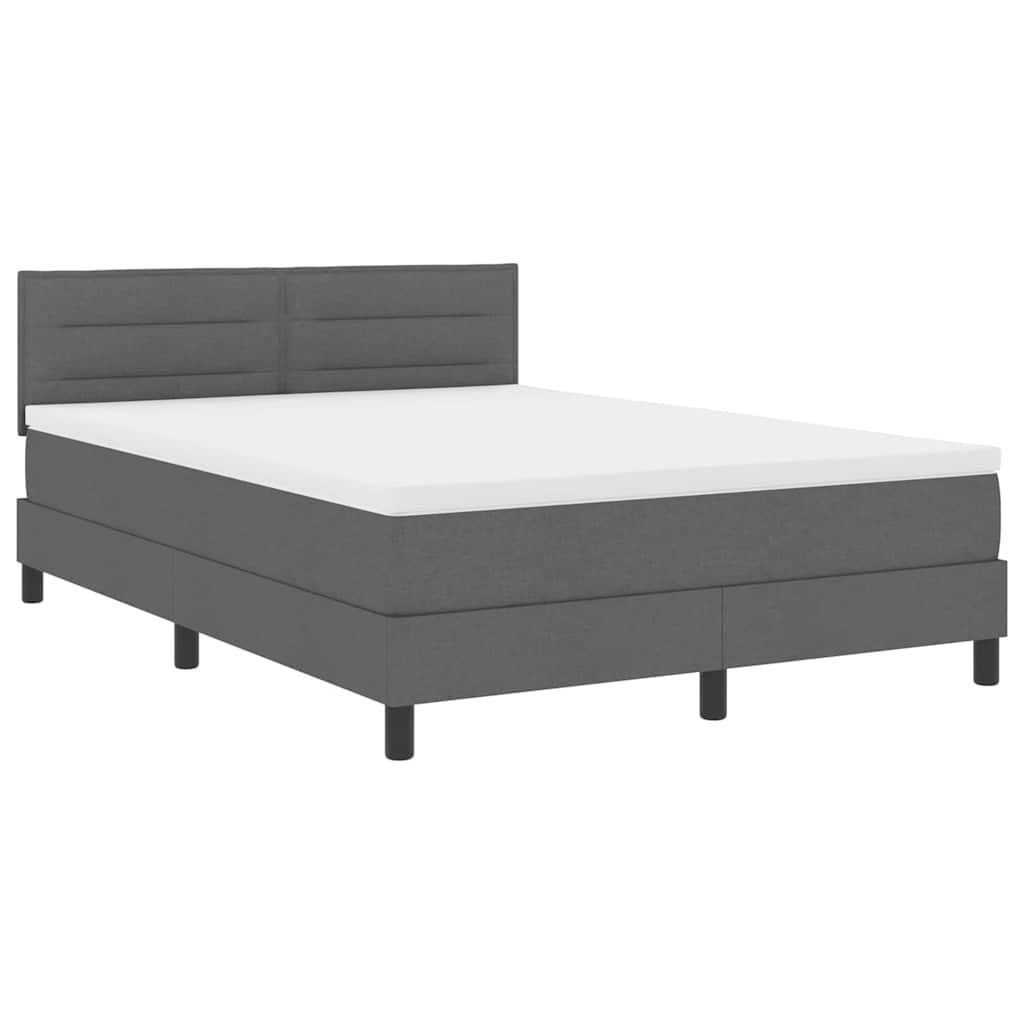 Box Spring Bed Dark Grey and White 137 x 187 cm Fabric