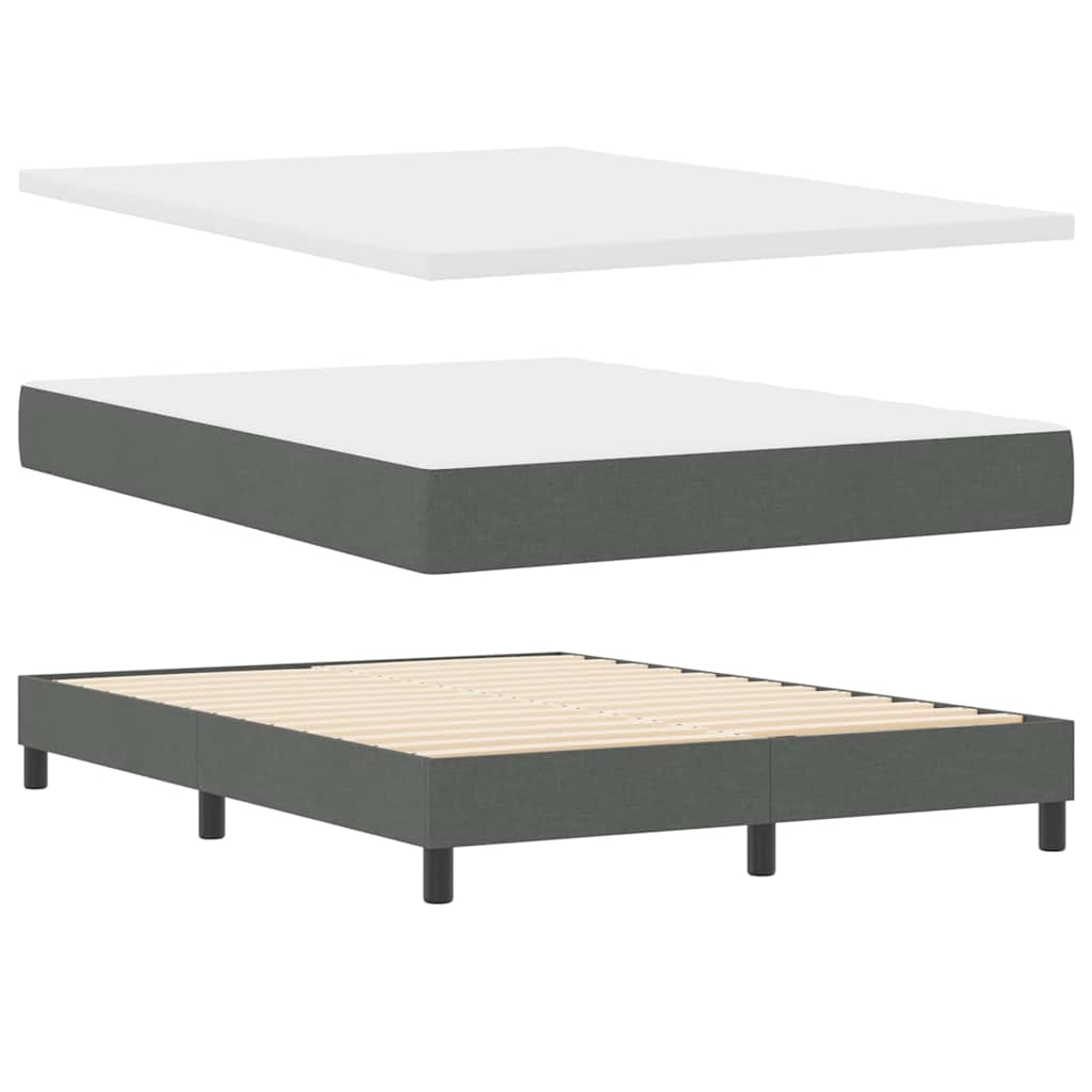 Box Spring Bed Dark Grey and White 137 x 187 cm Fabric