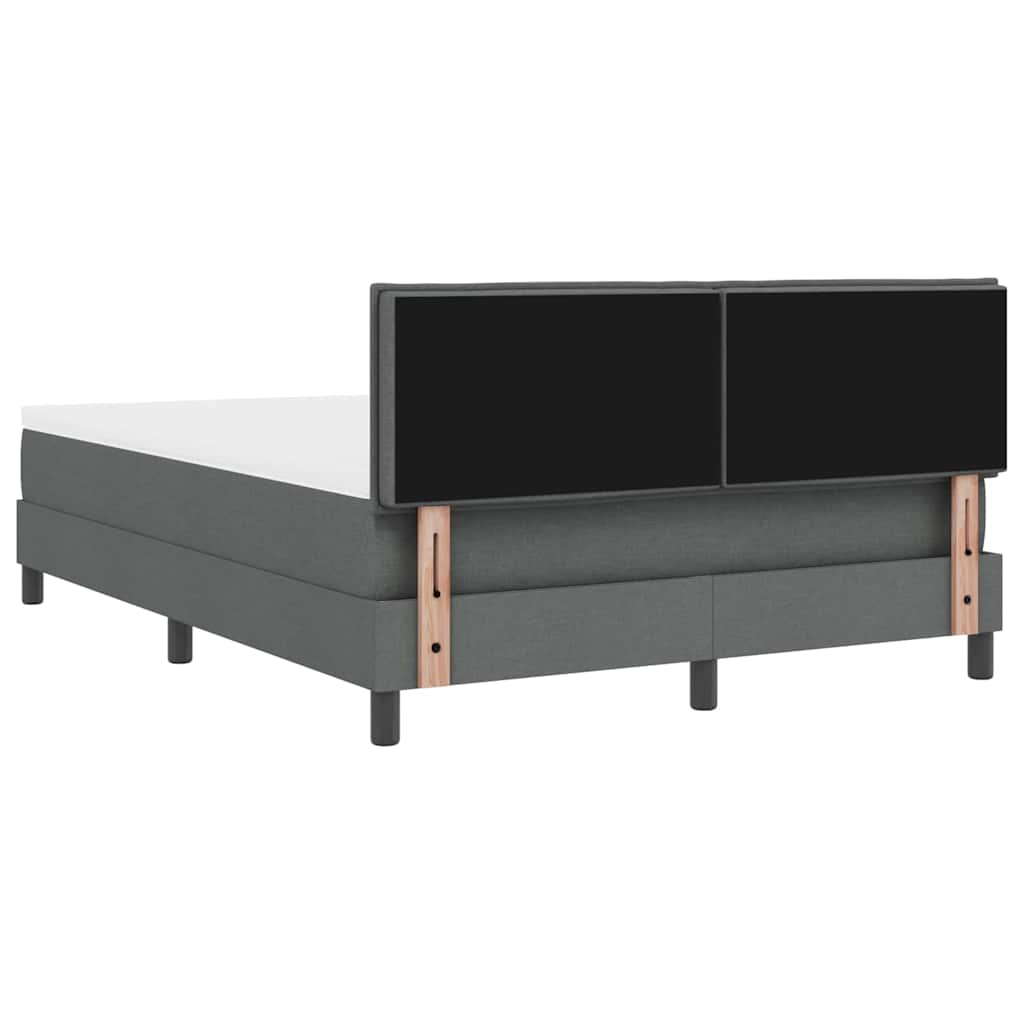 Box Spring Bed Dark Grey and White 137 x 187 cm Fabric