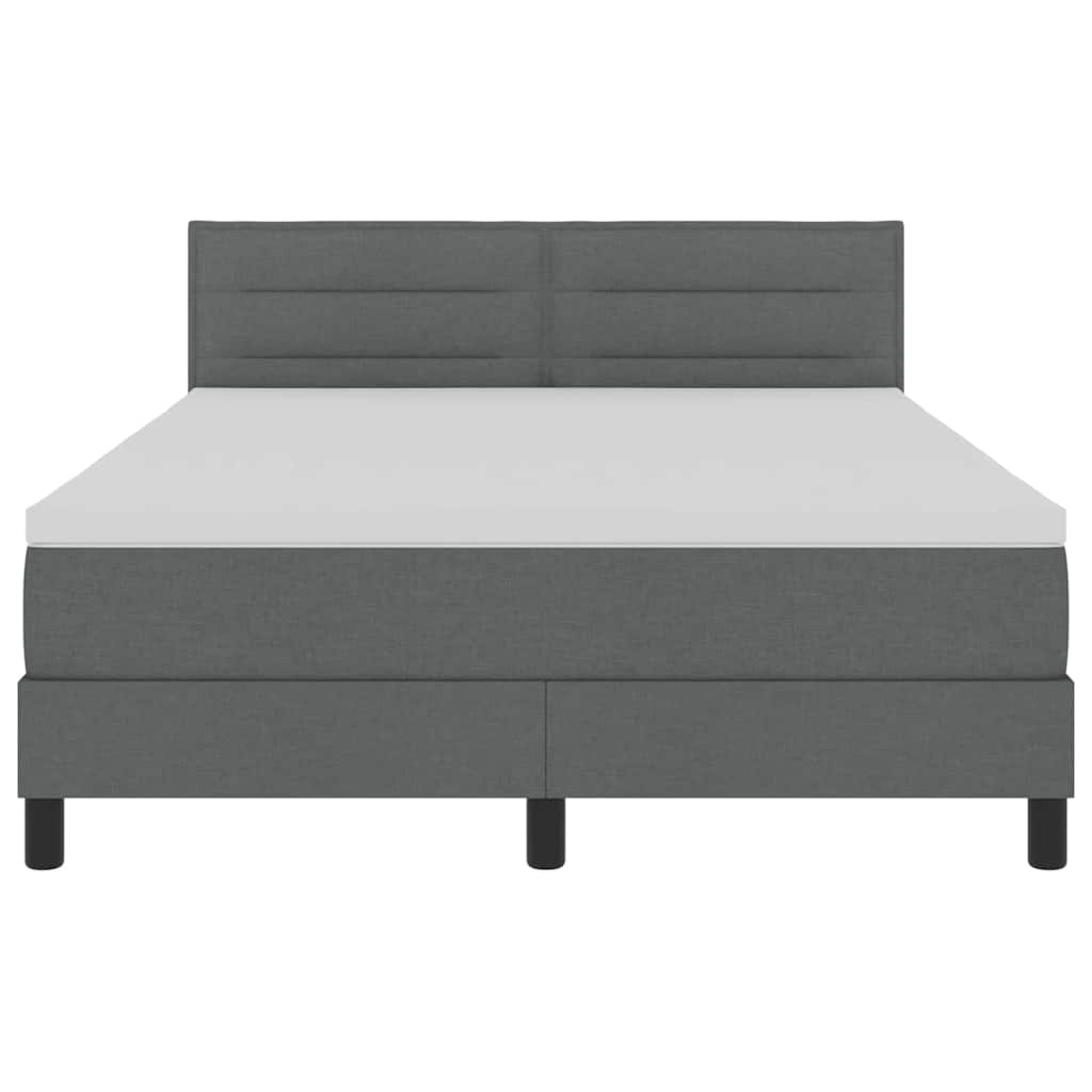 Box Spring Bed Dark Grey and White 137 x 187 cm Fabric