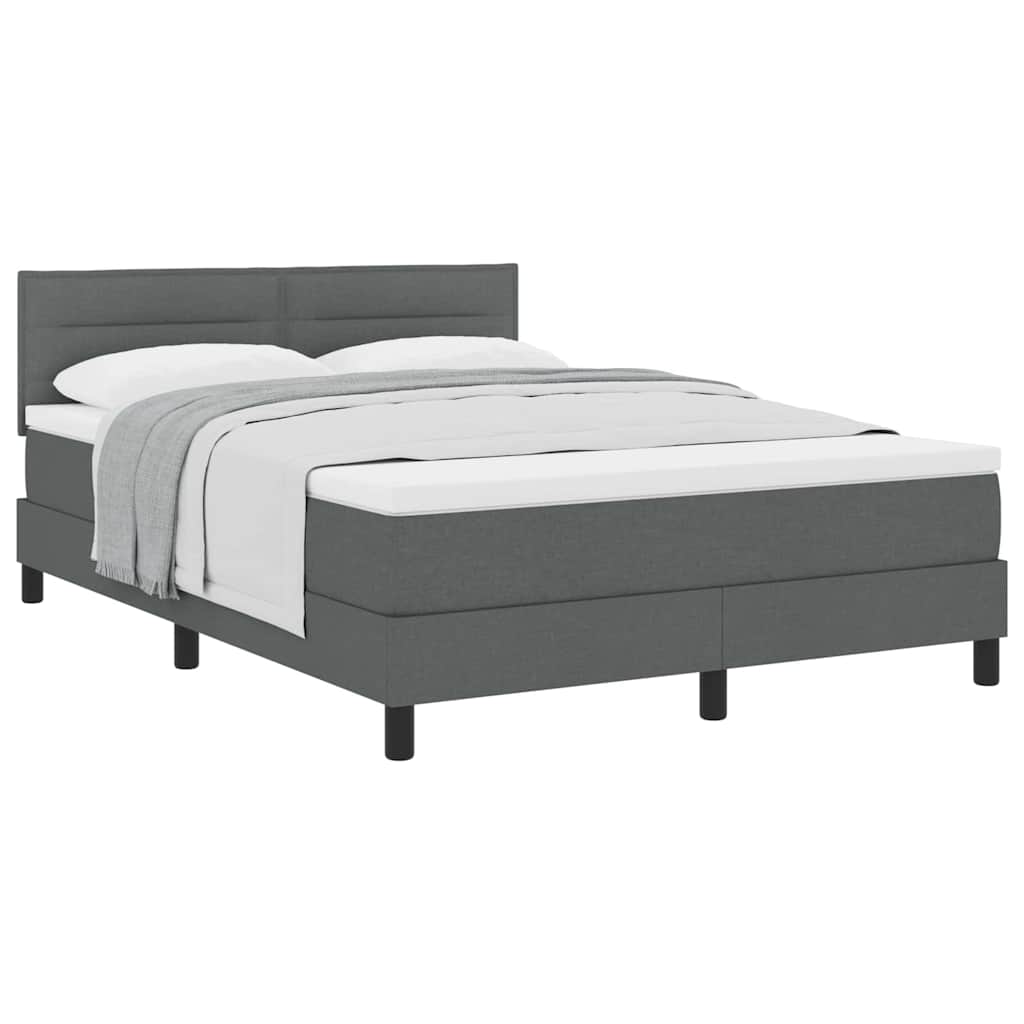Box Spring Bed Dark Grey and White 137 x 187 cm Fabric