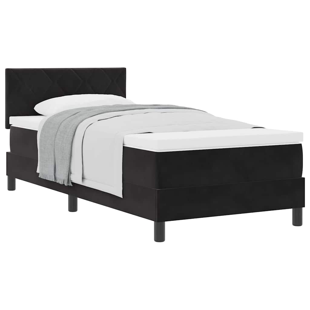 Box Spring Bed Black and White 107 x 203 cm Fabric