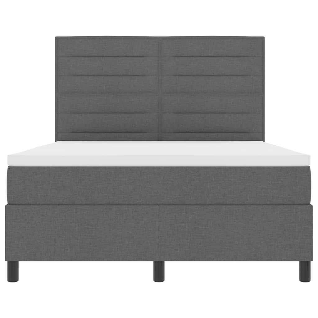 Box Spring Bed Dark Grey and White 137 x 190 cm Fabric