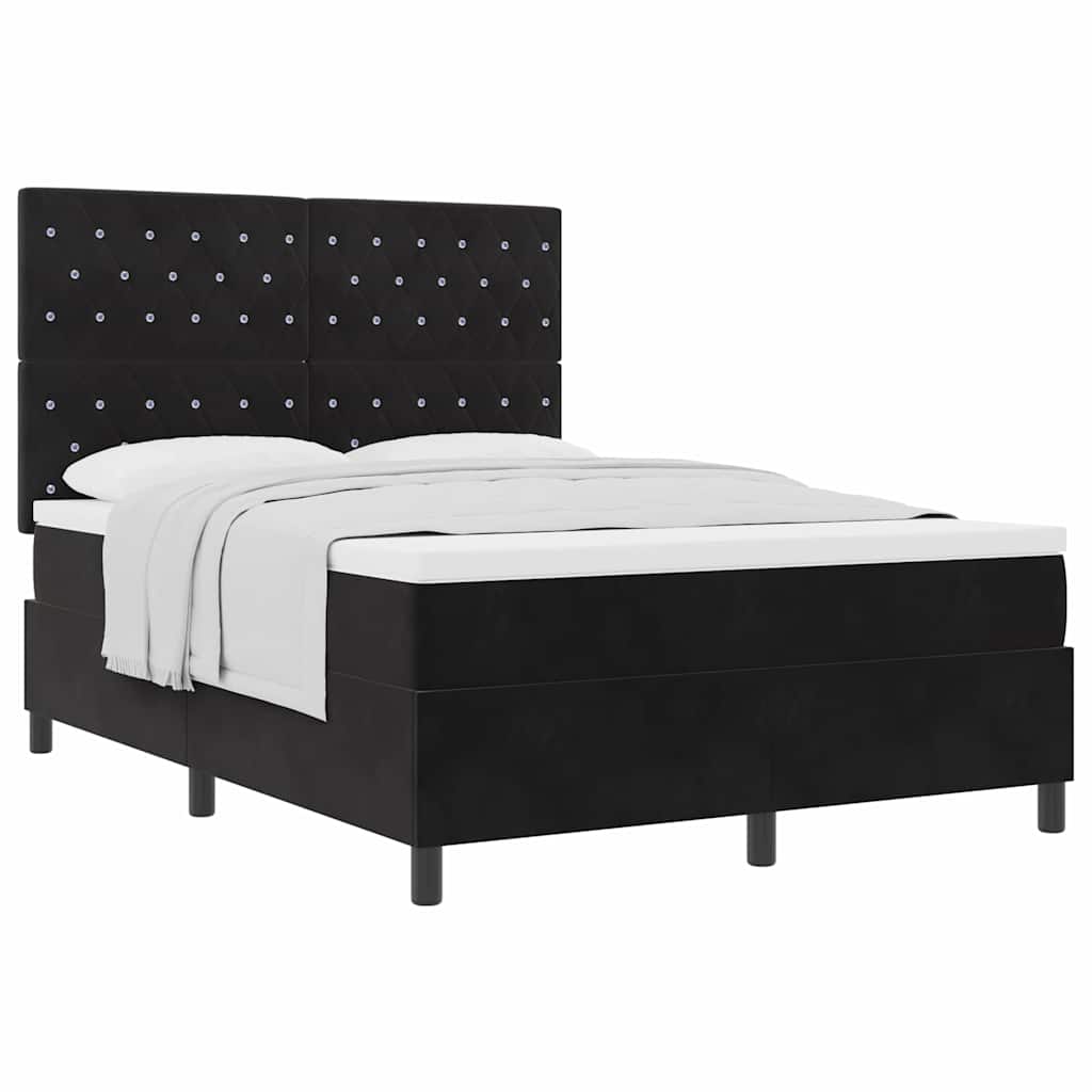 Box Spring Bed Black and White 137 x 187 cm Velvet