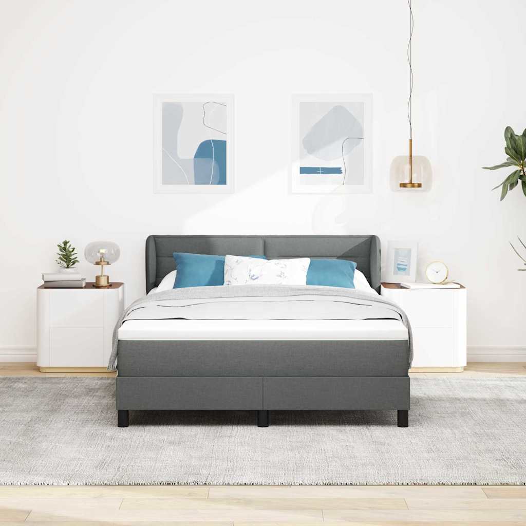 Box Spring Bed Dark Grey and White 152 x 203 cm Fabric