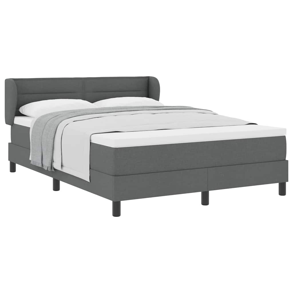 Box Spring Bed Dark Grey and White 152 x 203 cm Fabric