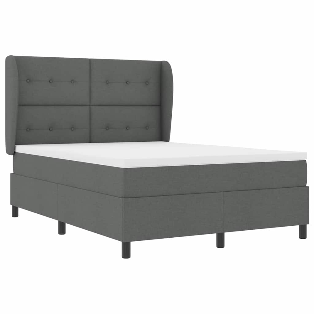 Box Spring Bed Dark Grey and White 152 x 203 cm Fabric