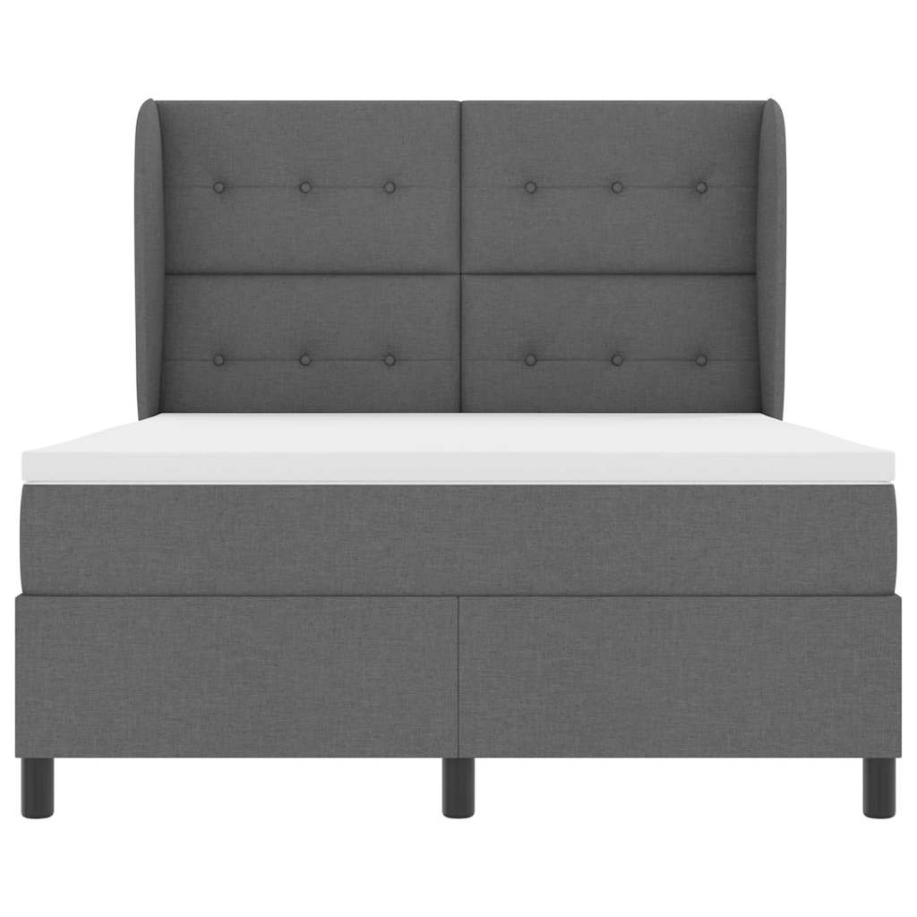 Box Spring Bed Dark Grey and White 152 x 203 cm Fabric