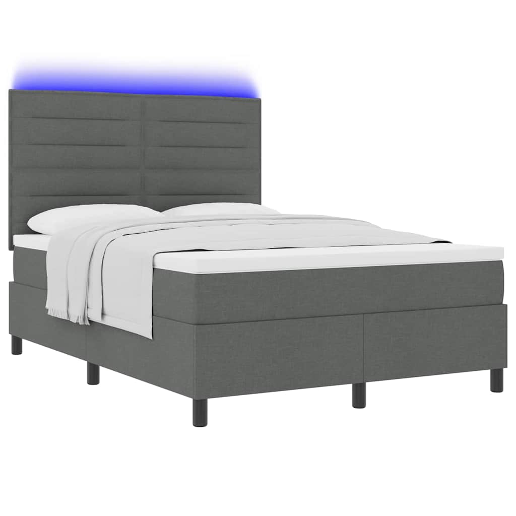 Box Spring Bed Dark Grey and White 137 x 190 cm Fabric