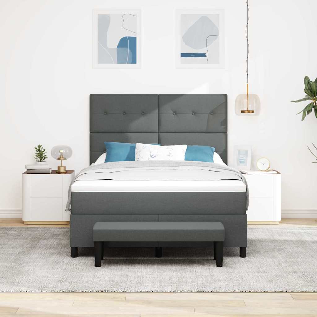 Box Spring Bed with Cushion Dark Grey 152 x 200 cm Fabric
