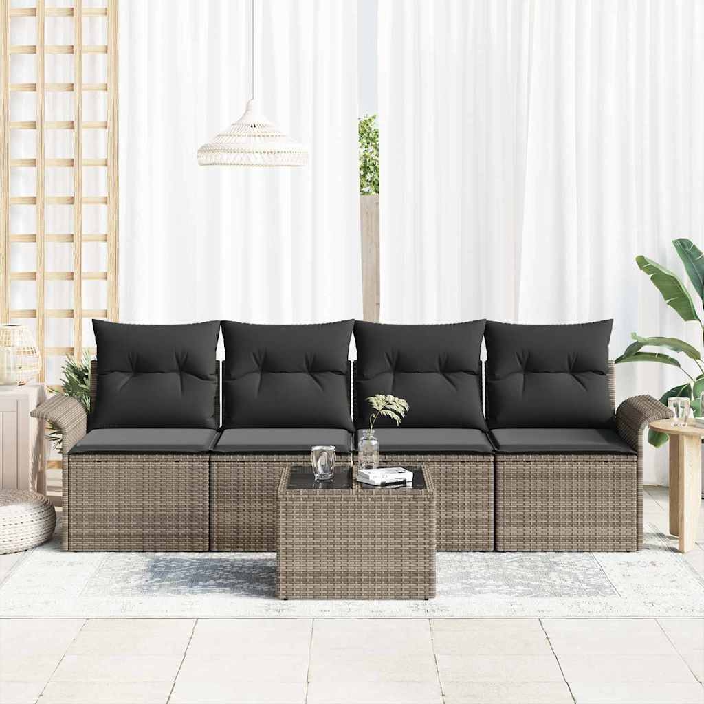 Garden Sofa Set with Cushion 5 pcs Grey Poly Rattan