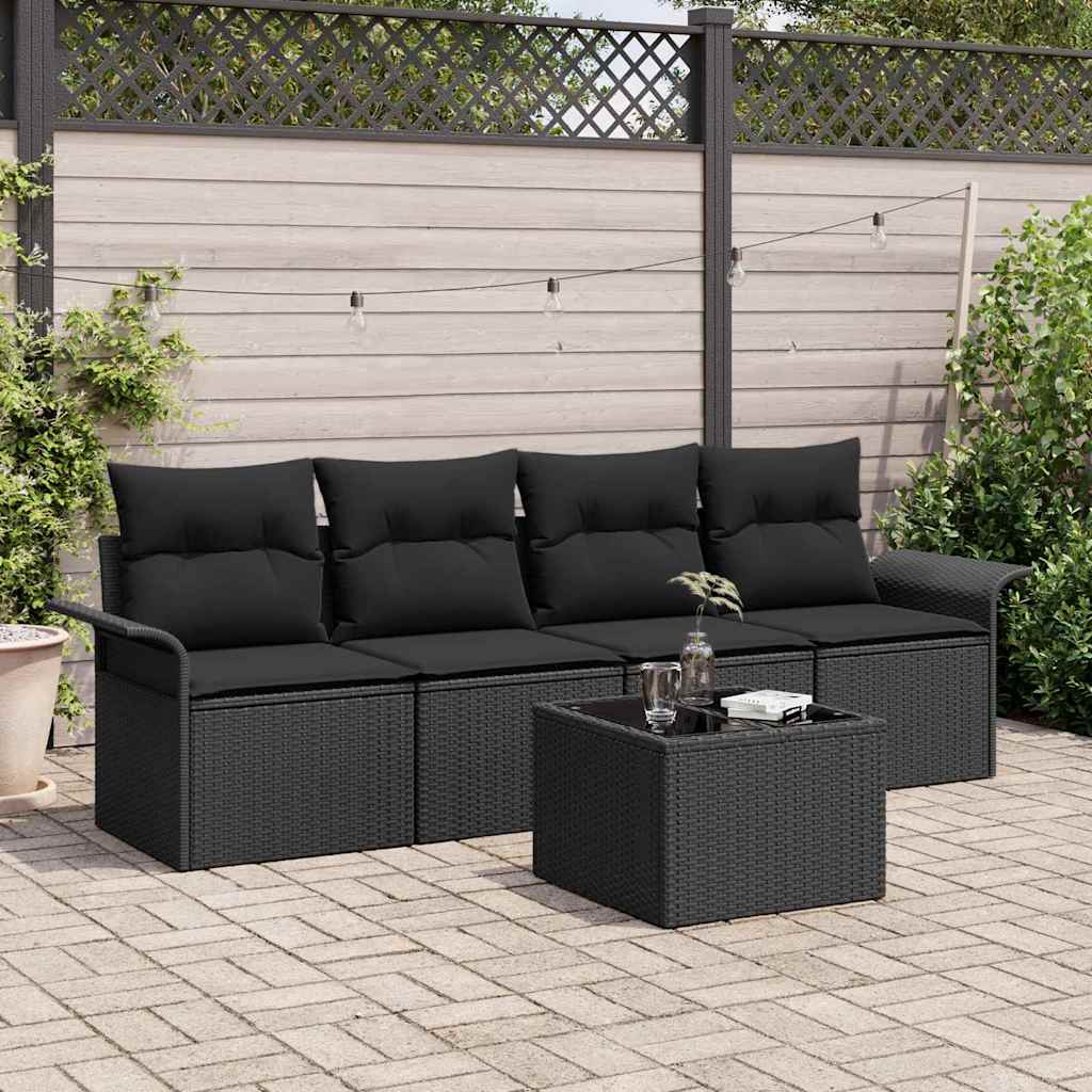 Garden Sofa Set with Cushion 5 pcs Black Poly Rattan