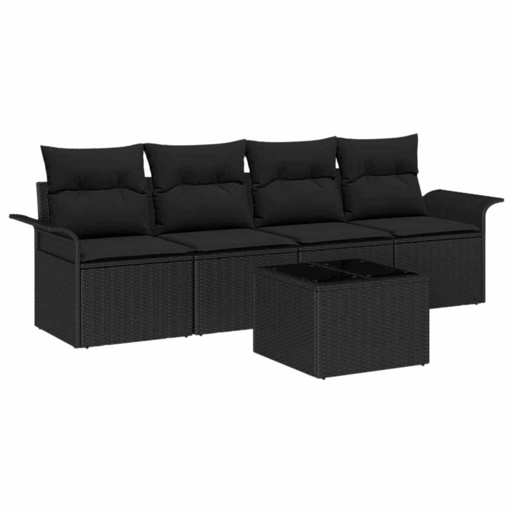 Garden Sofa Set with Cushion 5 pcs Black Poly Rattan