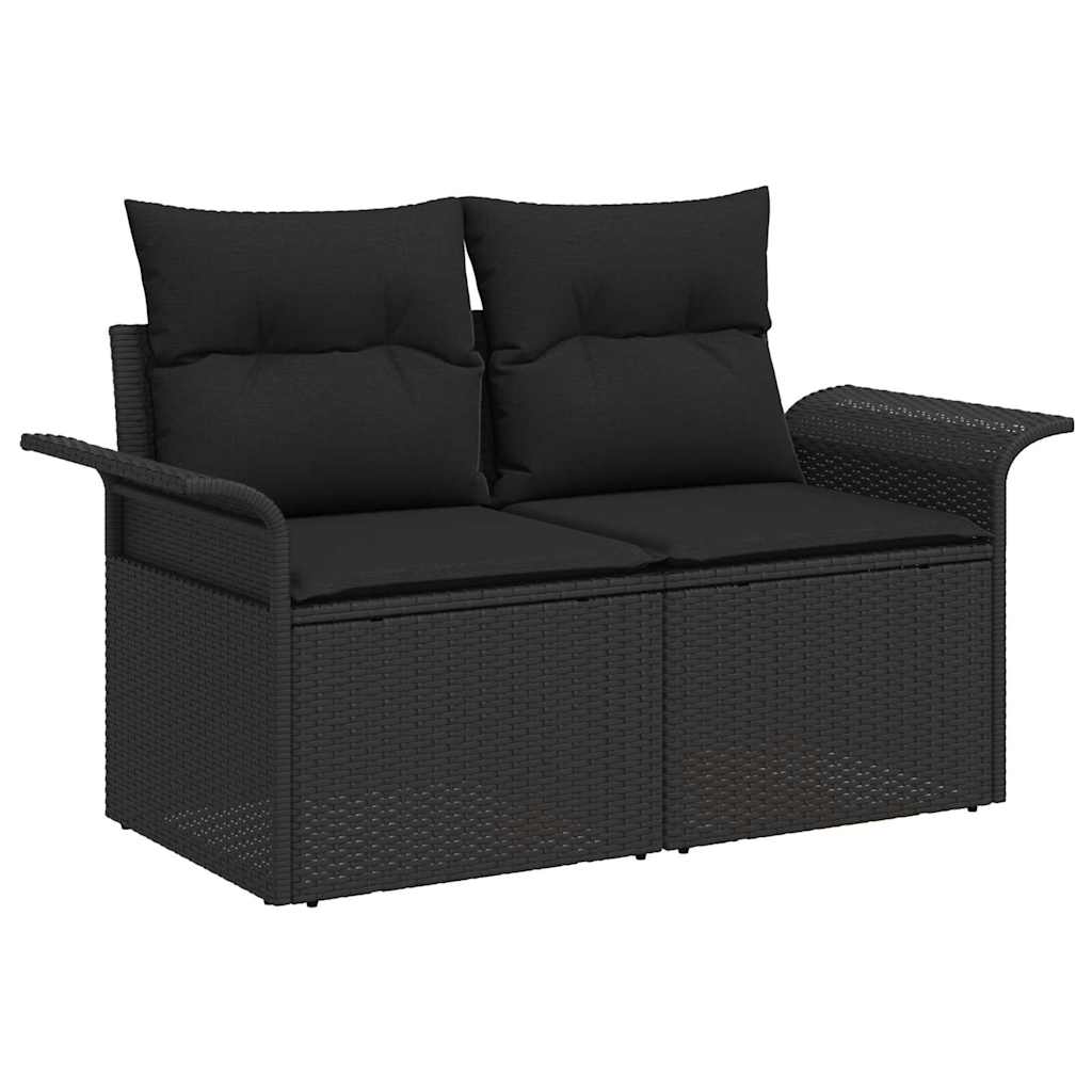 Garden Sofa Set Manual 6 pcs Black Poly Rattan, Steel and Glass