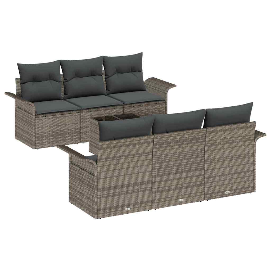 Garden Sofa Set with Cushion 7 pcs Grey Poly Rattan