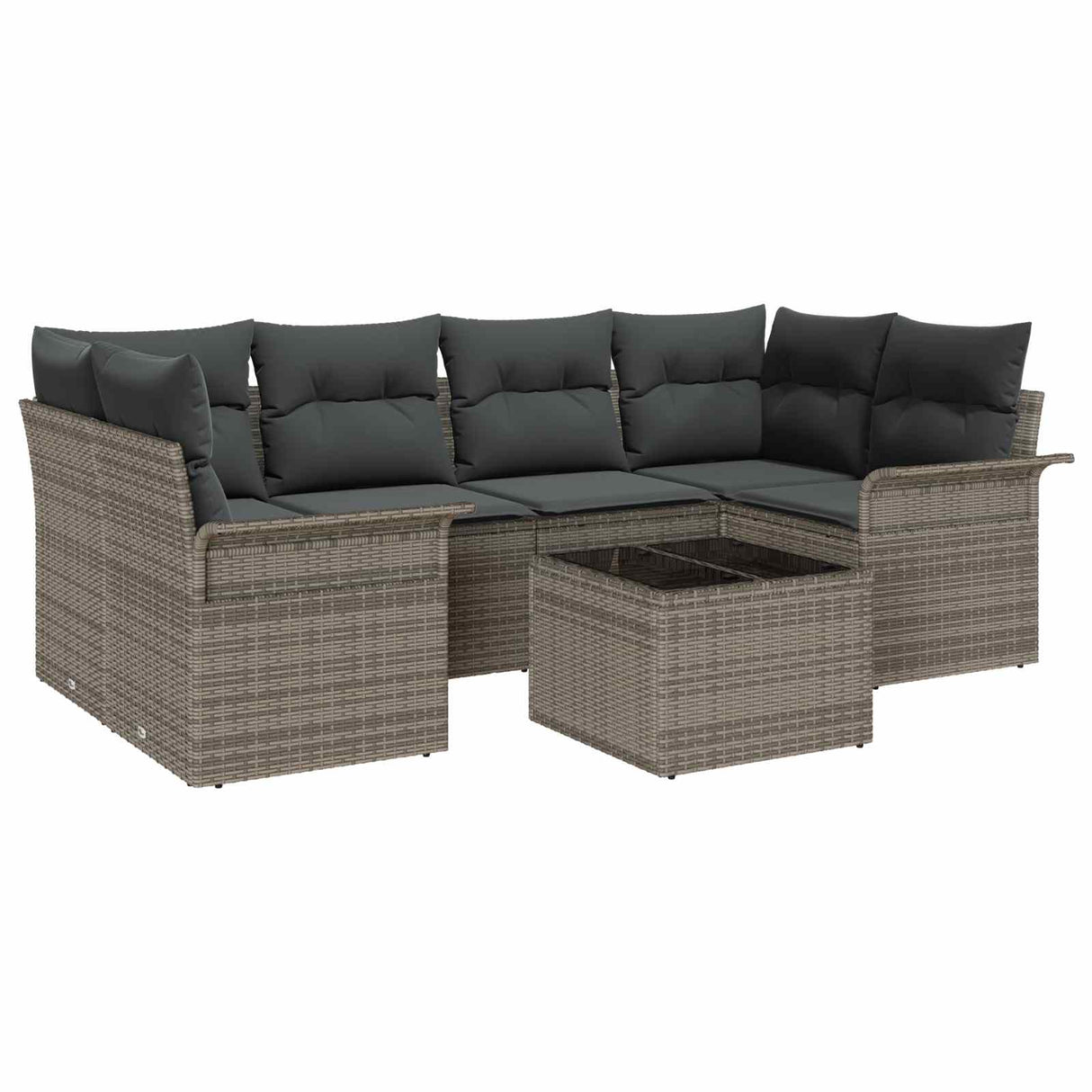 Garden Sofa Set 7 pcs 6-Seater Grey Poly Rattan