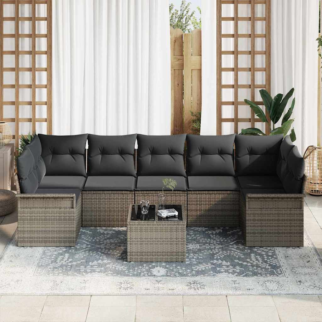 Garden Sofa Set with Cushion 8 pcs Grey Poly Rattan