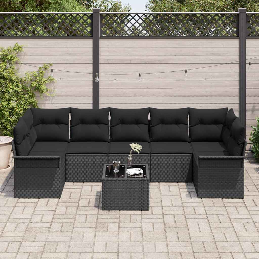 Garden Sofa Set with Cushion 8 pcs Black Poly Rattan