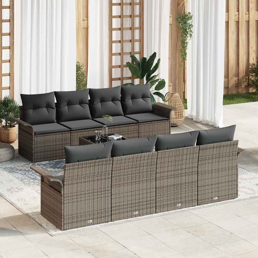 Garden Sofa Set Manual 9 pcs Grey Poly Rattan, Steel and Glass