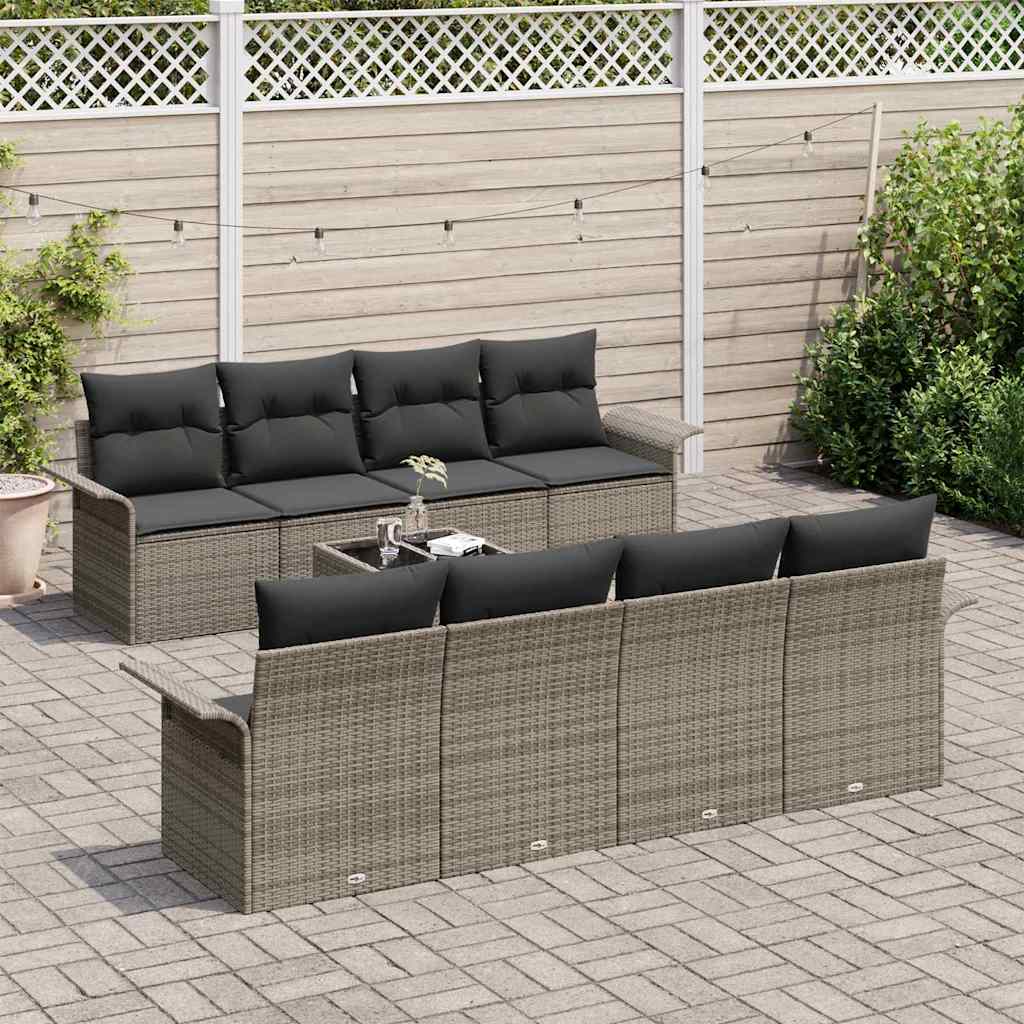 Garden Sofa Set Manual 9 pcs Grey Poly Rattan, Steel and Glass