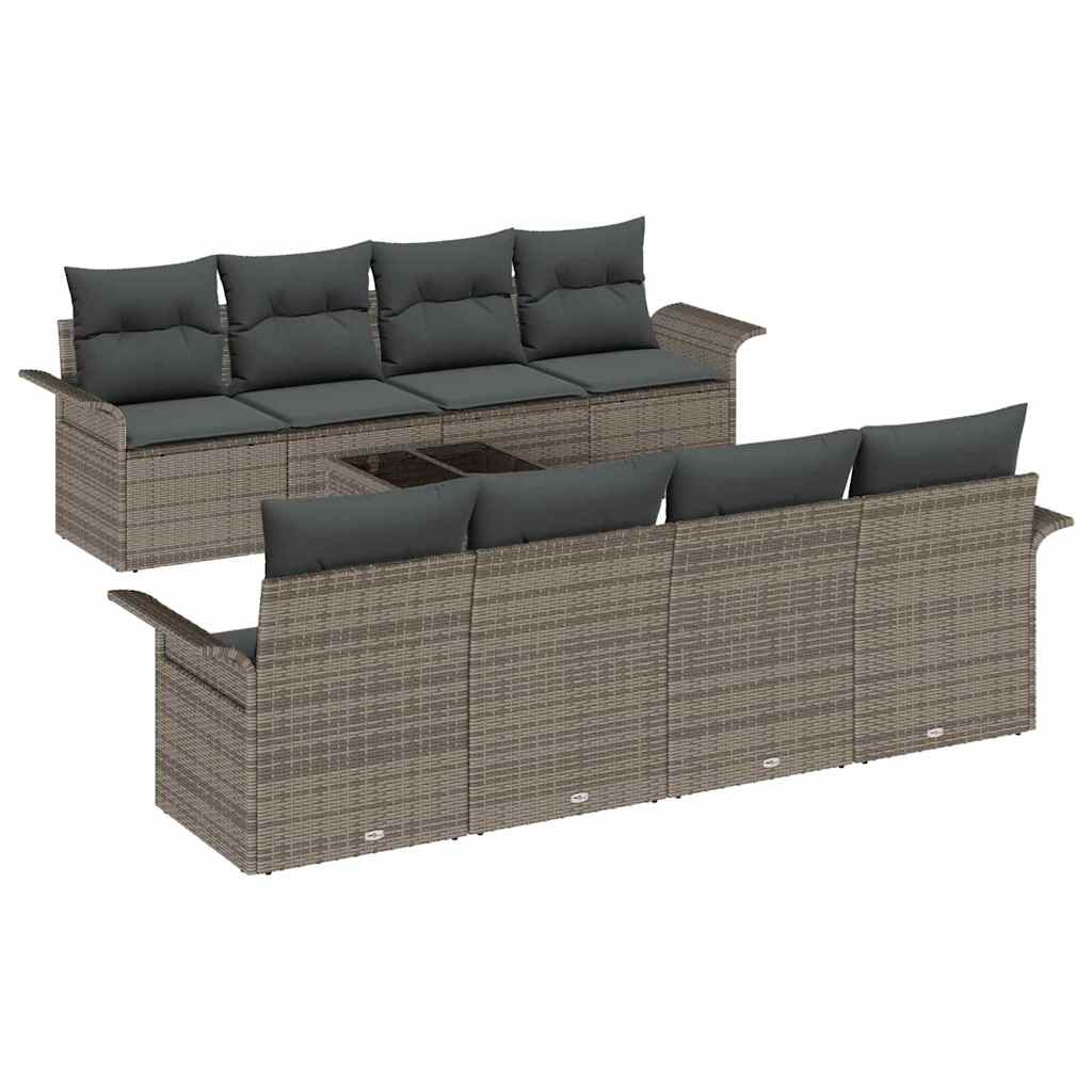 Garden Sofa Set Manual 9 pcs Grey Poly Rattan, Steel and Glass