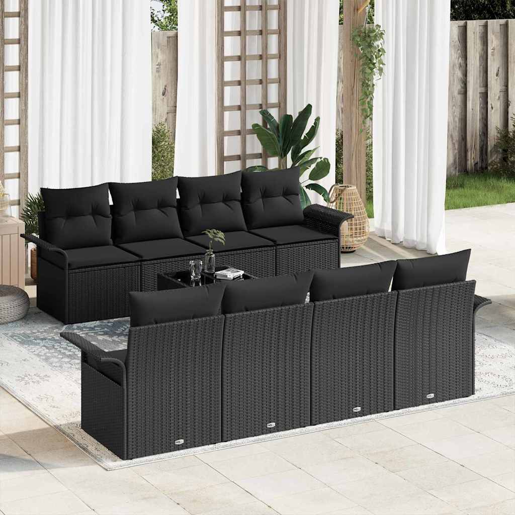 Garden Sofa Set with Cushion 9 pcs Black Poly Rattan