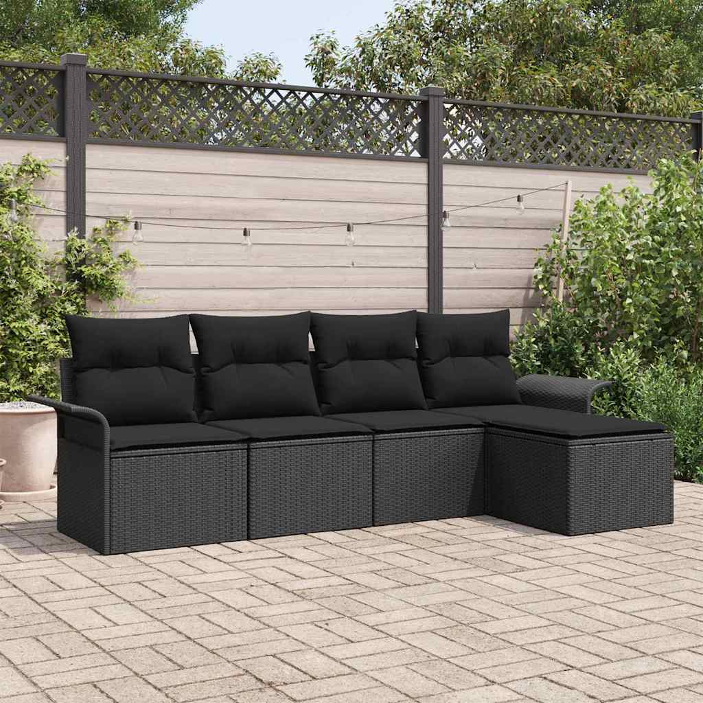 Garden Sofa Set with Cushion 5 pcs Black Poly Rattan