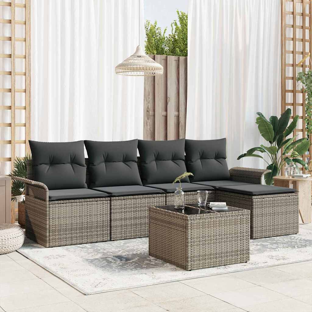 Garden Sofa Set with Cushion 6 pcs Grey Poly Rattan