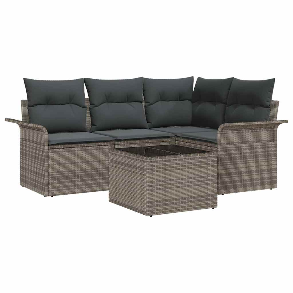 Garden Sofa Set with Storage 5 pcs Grey Poly Rattan