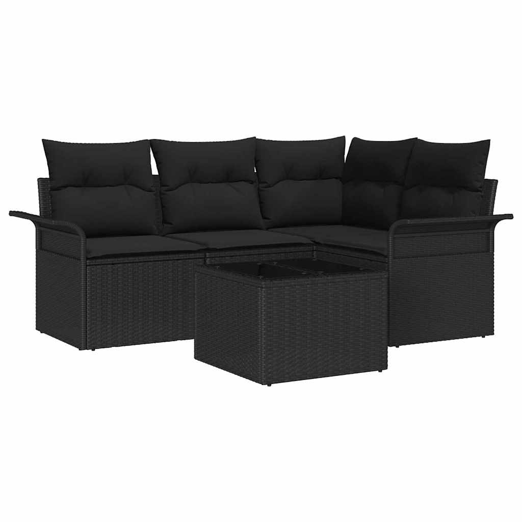 Garden Sofa Set with Storage 5 pcs Black Poly Rattan