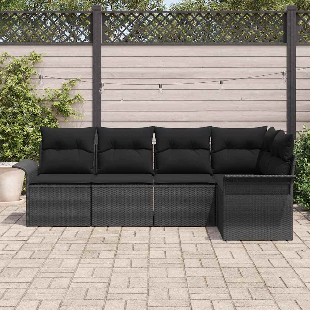 Garden Sofa Set with Storage 5 pcs Black Poly Rattan