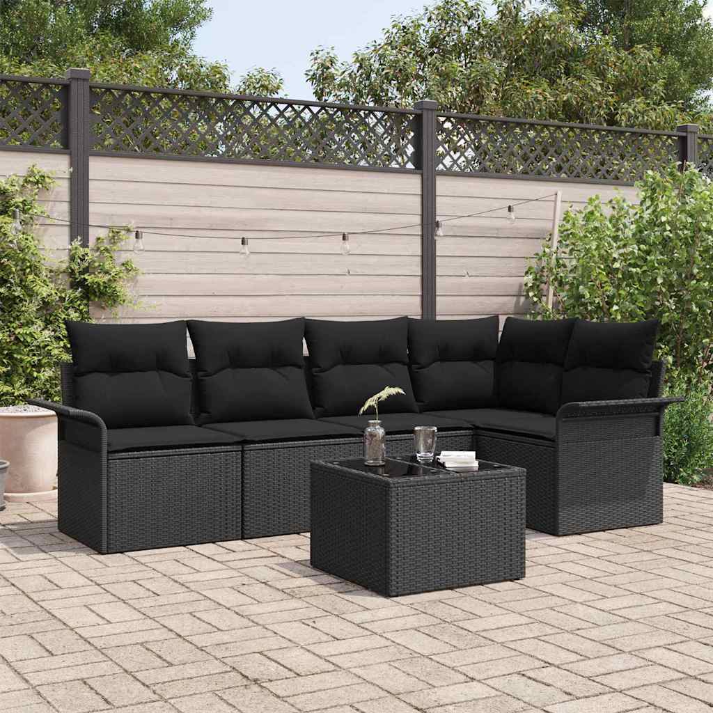 Garden Sofa Set with Cushion 6 pcs Black Poly rattan