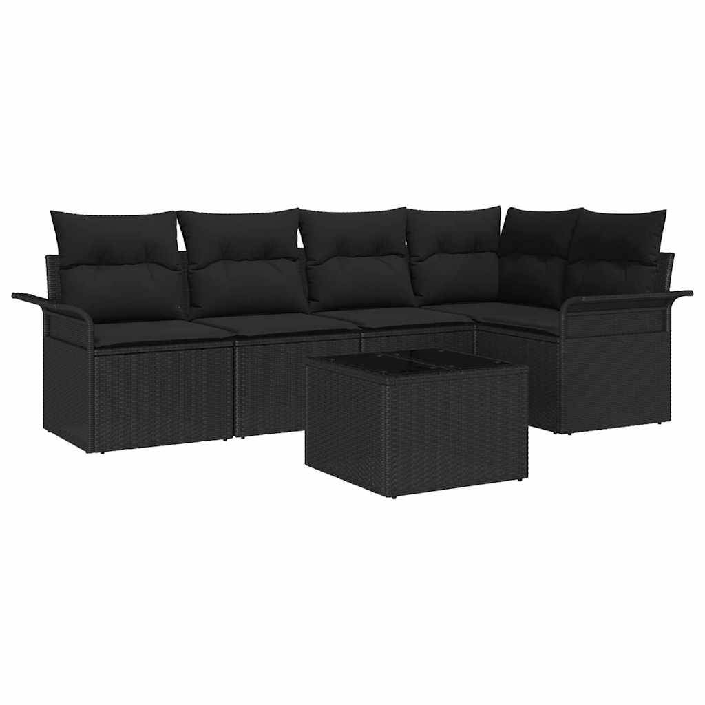 Garden Sofa Set with Cushion 6 pcs Black Poly rattan