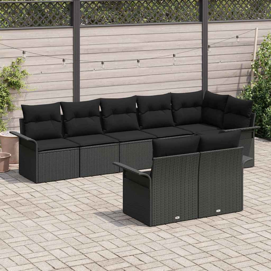 Garden Sofa Set with Storage 8 pcs Black Poly Rattan