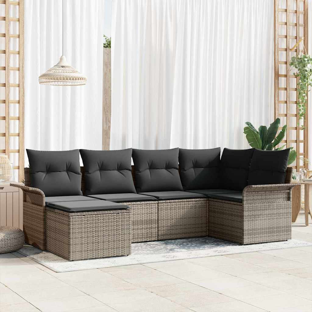 Garden Sofa Set with Storage 6 pcs Grey Poly Rattan