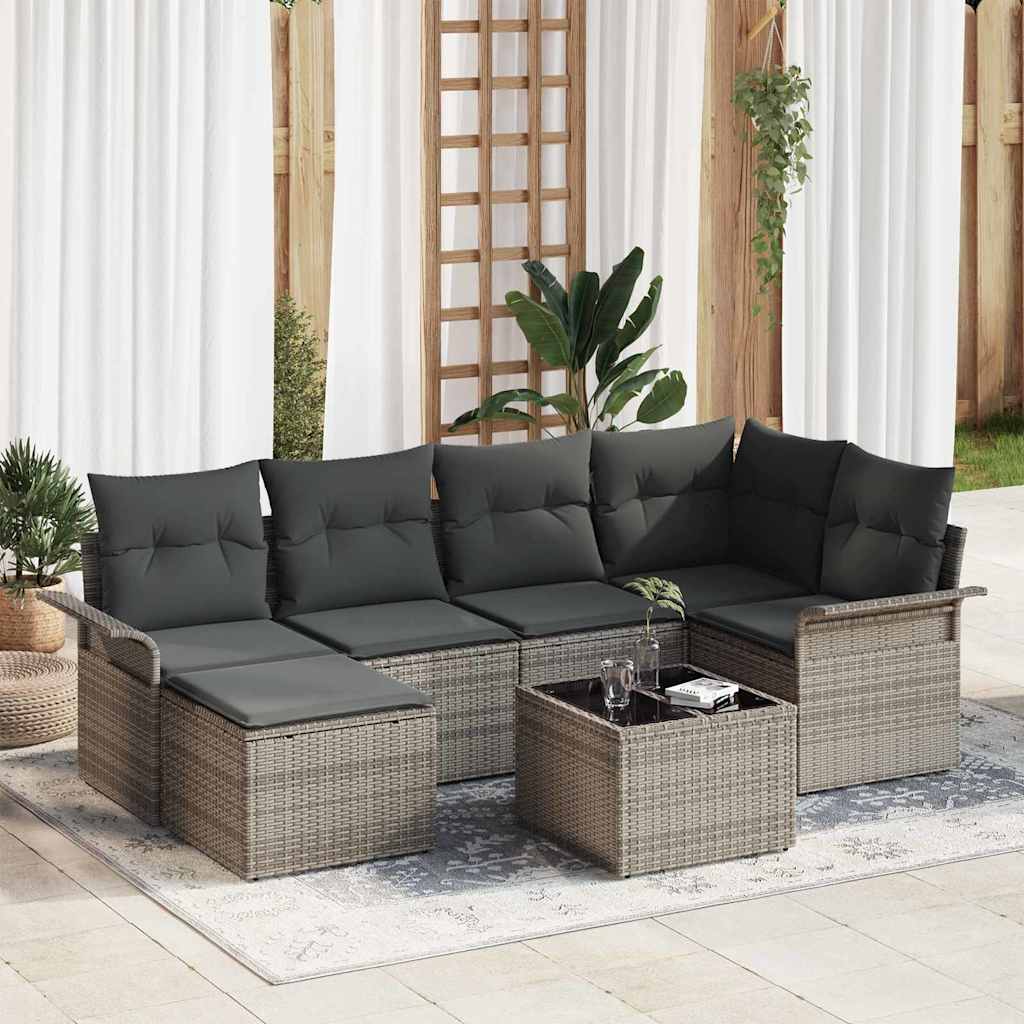 Garden Sofa Set with Storage 7 pcs Grey Poly Rattan