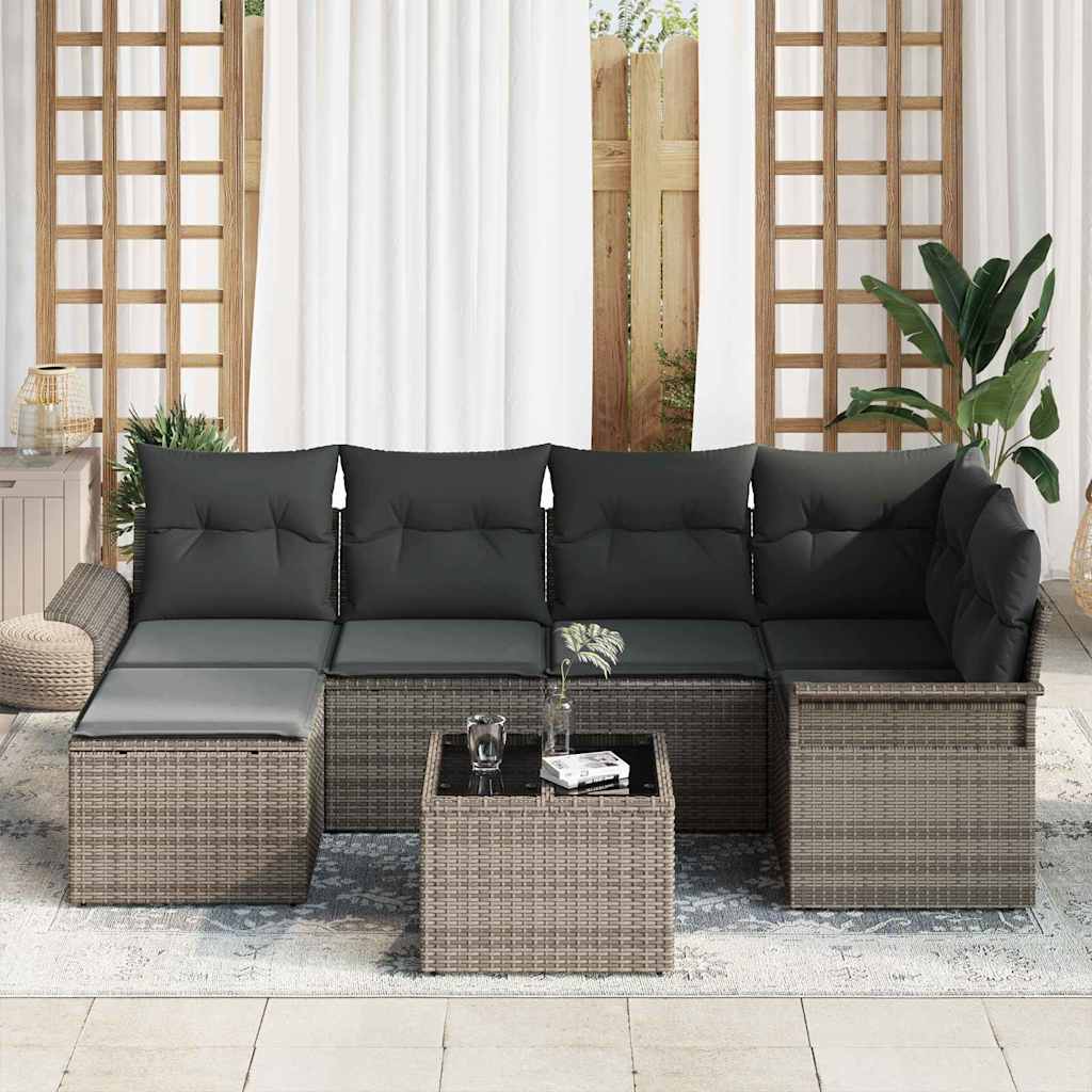 Garden Sofa Set with Storage 7 pcs Grey Poly Rattan