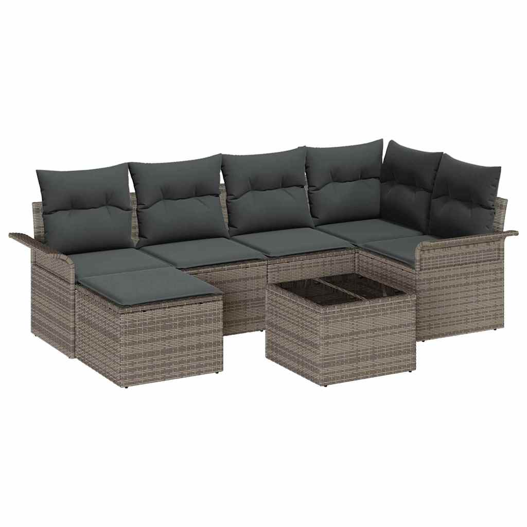Garden Sofa Set with Storage 7 pcs Grey Poly Rattan