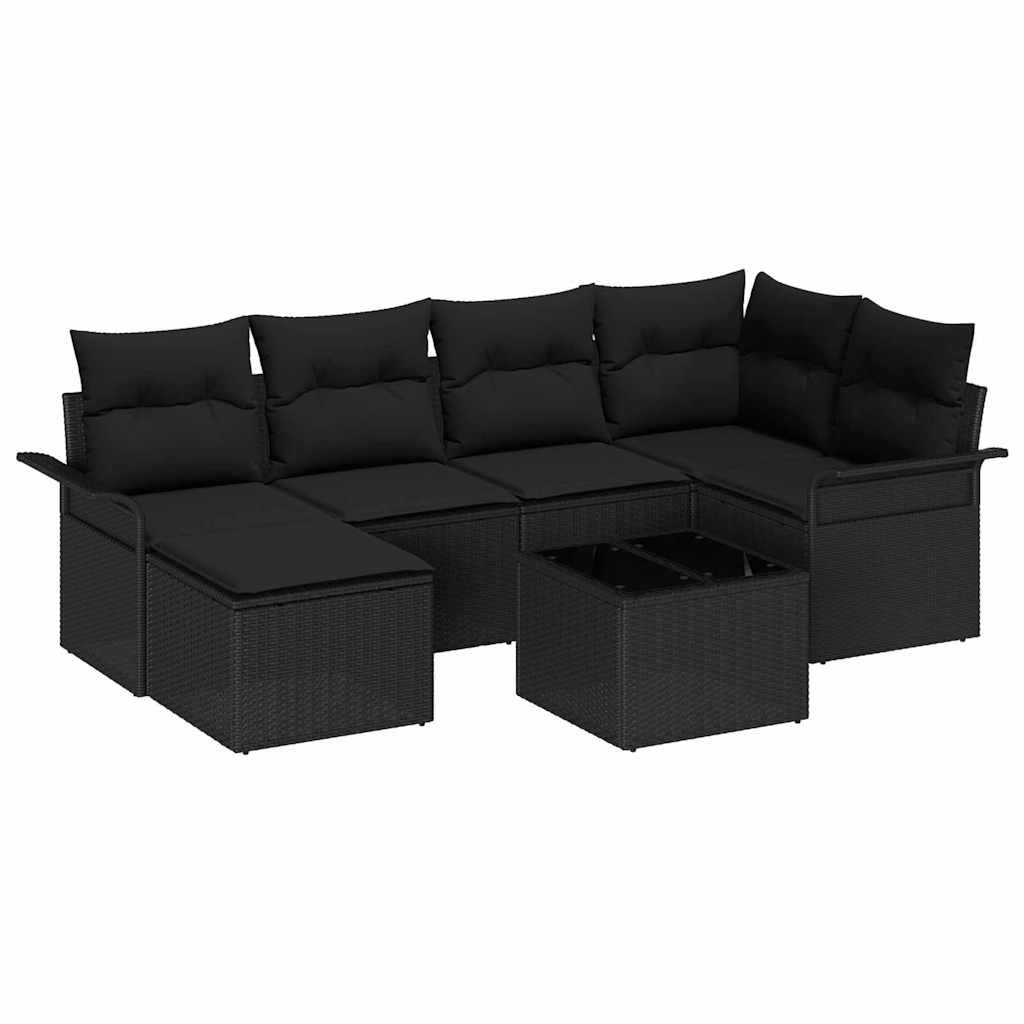 Garden Sofa Set with Storage 7 pcs Black Poly Rattan