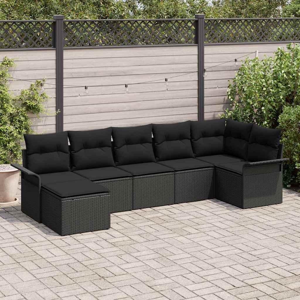 Garden Sofa Set with Storage 7 pcs Black Poly Rattan