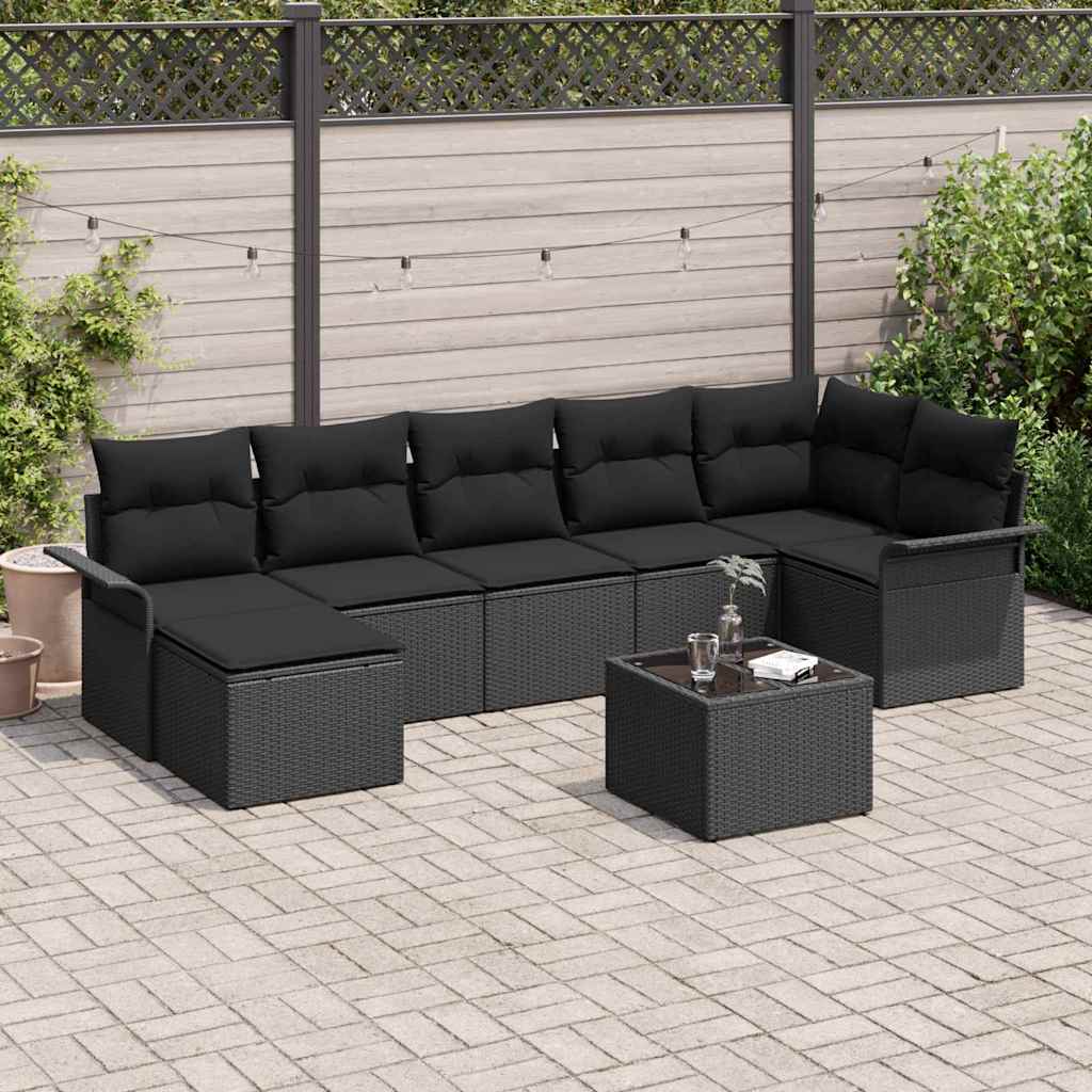 Garden Sofa Set with Storage 8 pcs Black Poly Rattan