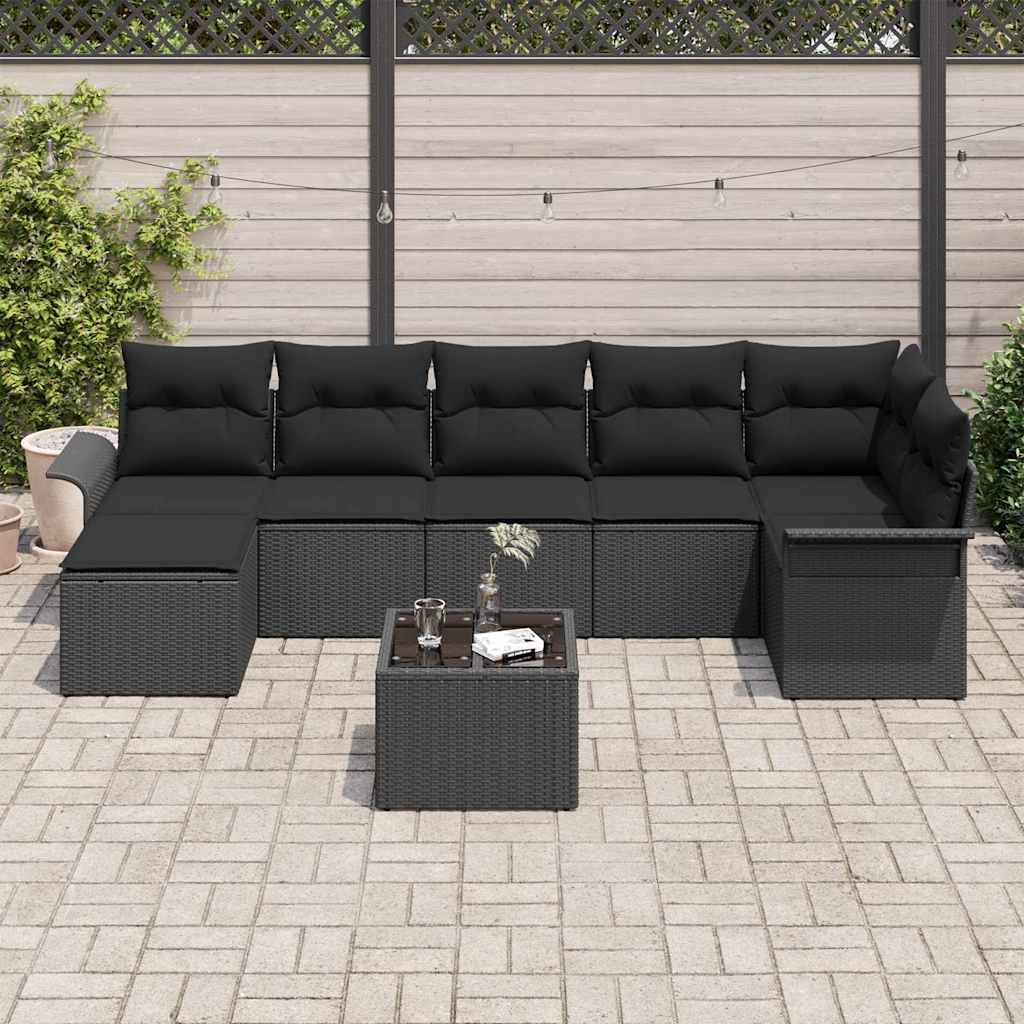 Garden Sofa Set with Storage 8 pcs Black Poly Rattan