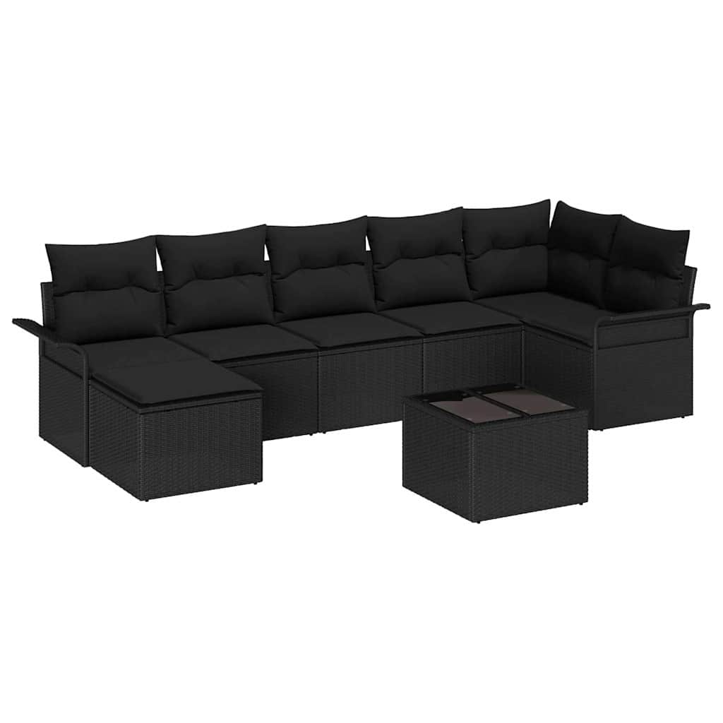 Garden Sofa Set with Storage 8 pcs Black Poly Rattan