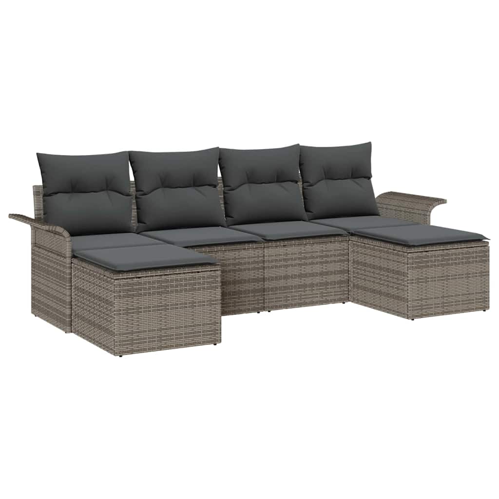 Garden Sofa Set with Storage 6 pcs Grey Poly Rattan