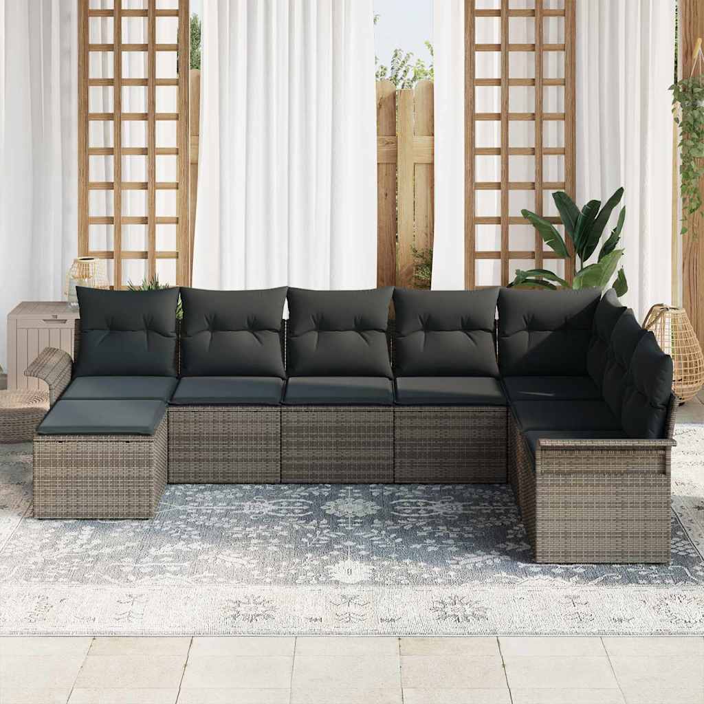 Garden Sofa Set with Cushion 8 pcs Grey Poly rattan