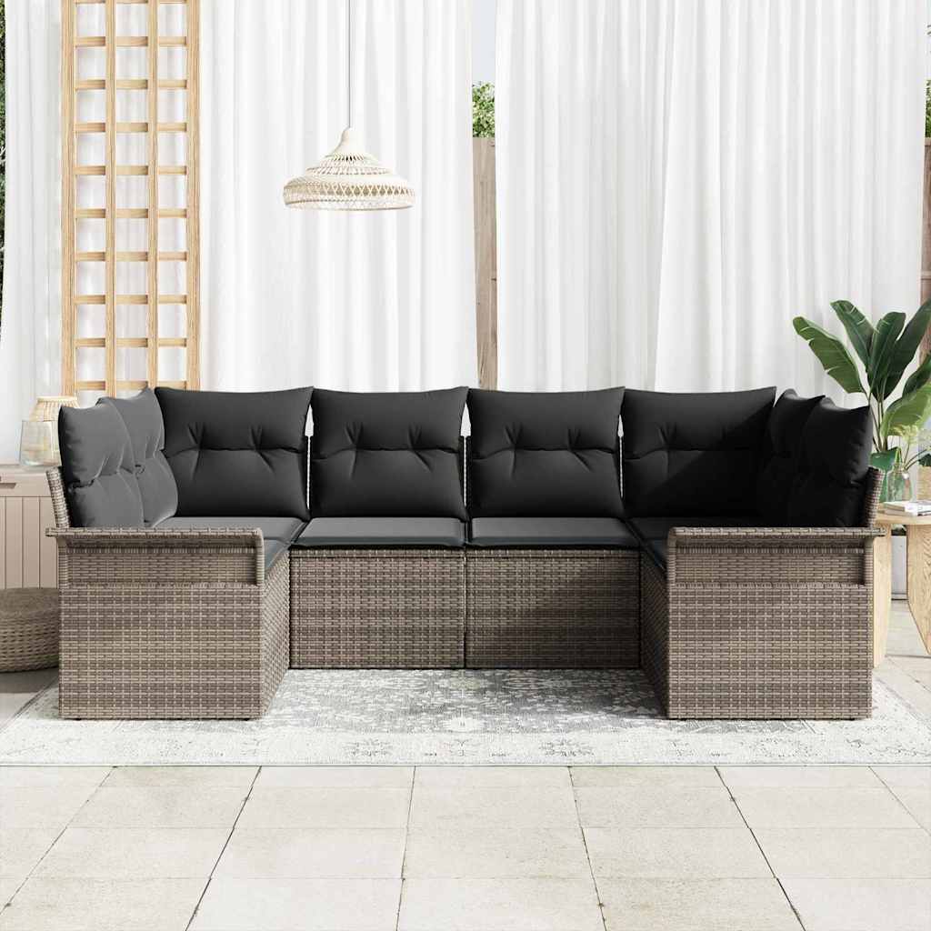 Garden Sofa Set with Storage 6 pcs Grey Poly rattan