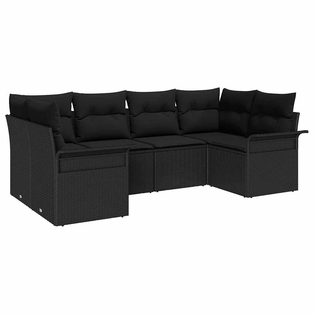 Garden Sofa Set with Cushion 6 pcs Black Poly rattan