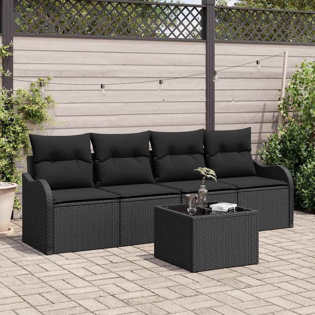 Garden Sofa Set with Storage 5 pcs Black Poly Rattan