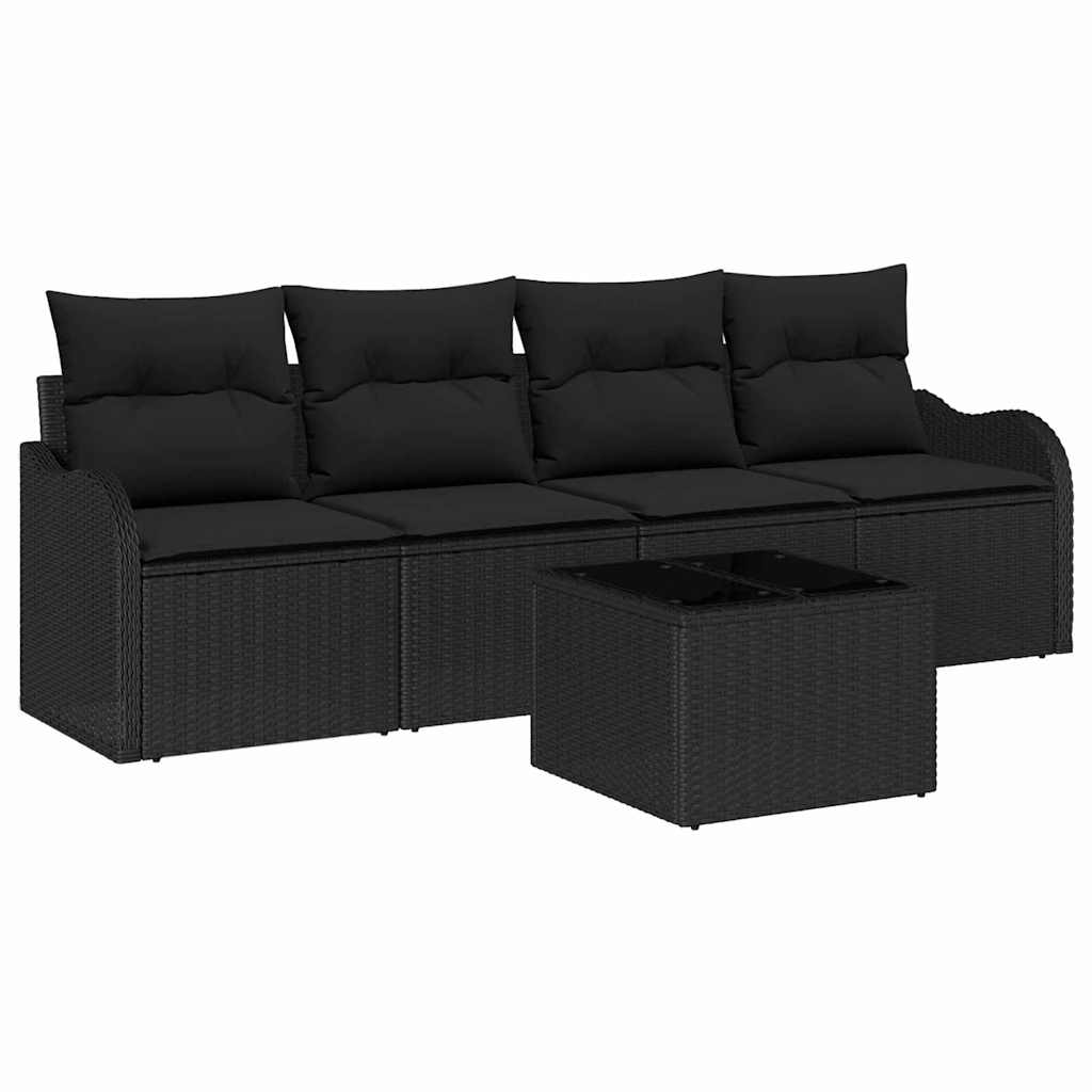 Garden Sofa Set with Storage 5 pcs Black Poly Rattan