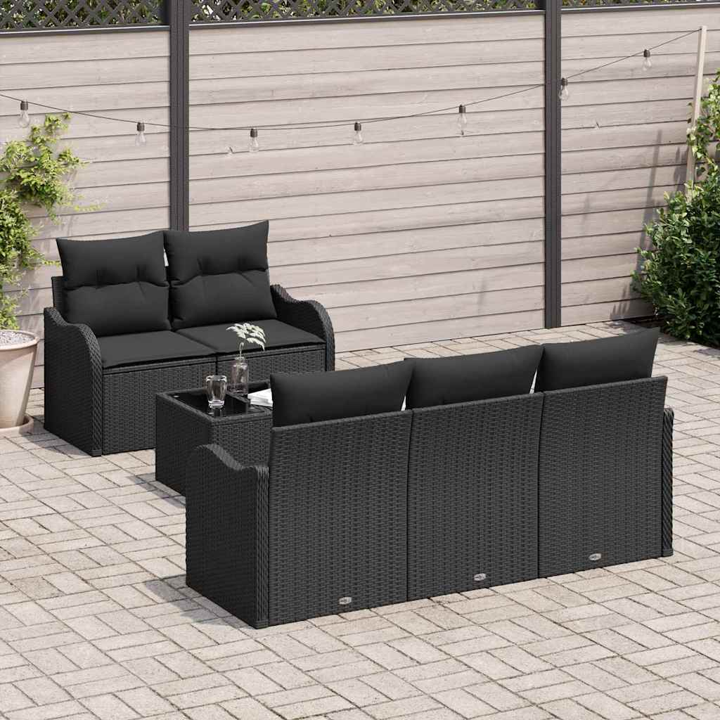 Garden Sofa Set Manual 6 pcs Black Poly Rattan, Steel and Glass